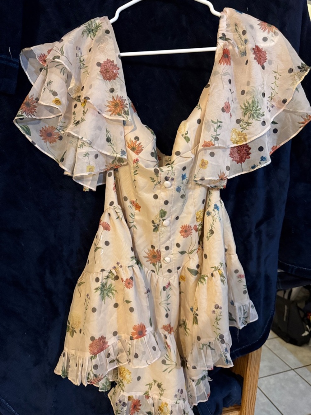 Floral Ruffle V-Neck Romper Cream Floral